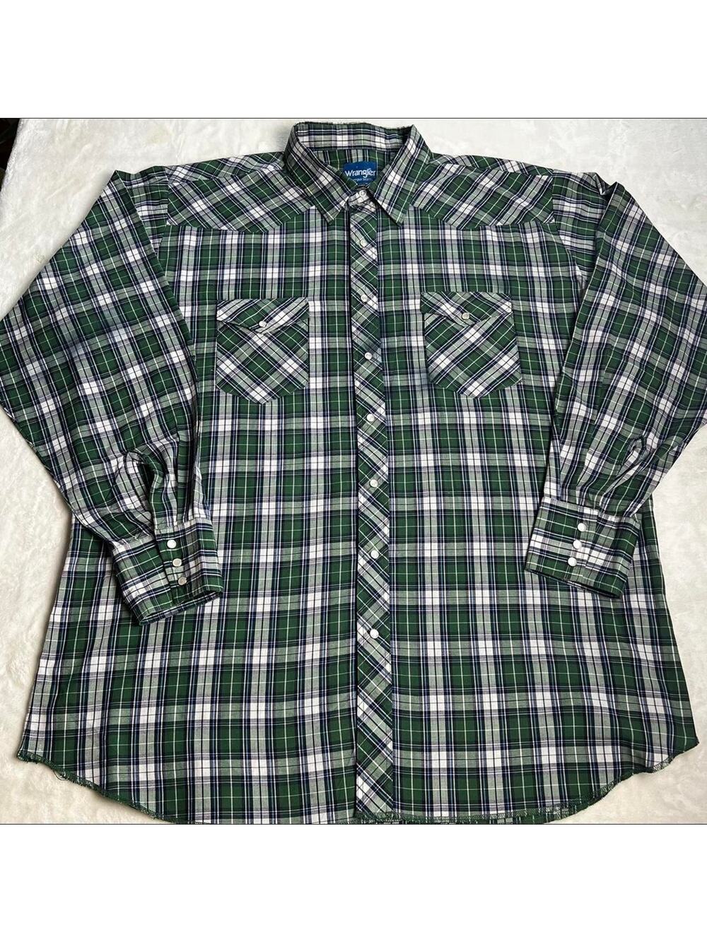 Wrangler green plaid Pearl Snap button down western shirt size 2XL